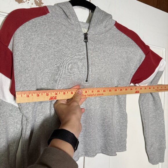 American Eagle Cropped Quarter Zip Hoodie Colorblock Gray White Red Size XXS - Picture 5 of 8